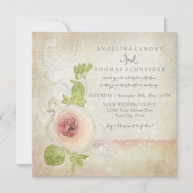 Peony Ranunculus Elegant Beautiful Floral Vintage Invitation (Front)