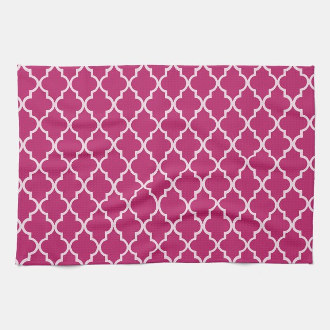 Peony Red And White Moroccan Trellis Pattern Tea Towel (Horizontal)