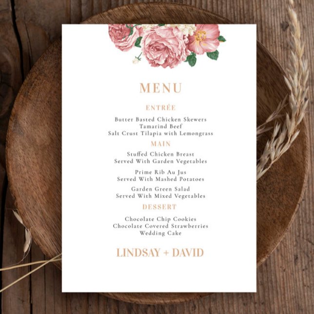 Peony Rose Bouquet Flowers Menu Card (Creator Uploaded)