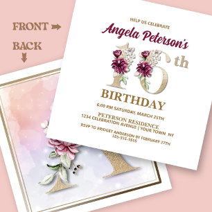 Peony Rose Floral 16th Birthday Party Invitation