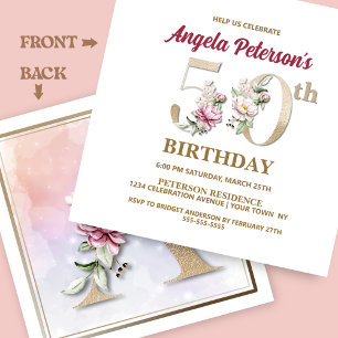 Peony Rose Floral 50th Birthday Party Invitation
