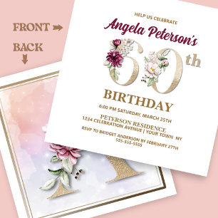 Peony Rose Floral 60th Birthday Party Invitation
