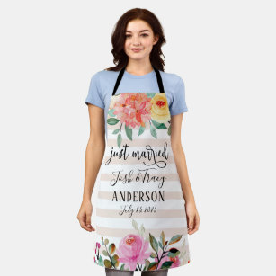 Peony Rose Just Married Announcement Apron