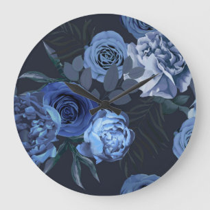 Peony Roses: Dark Floral Vintage. Large Clock