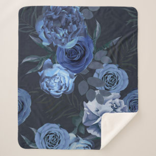 Peony Roses: Dark Floral Vintage. Sherpa Blanket