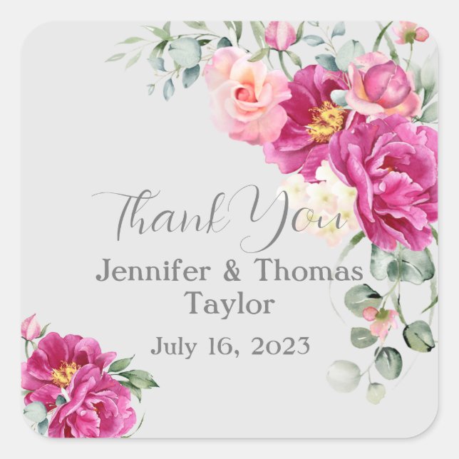 Peony & Roses Eucalyptus Greenery  Square Sticker (Front)