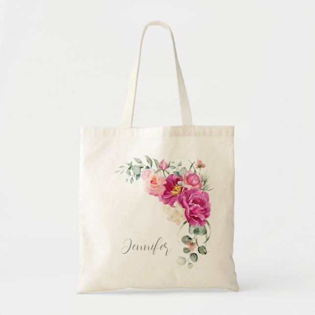 Peony & Roses Eucalyptus Greenery Tote Bag (Front)