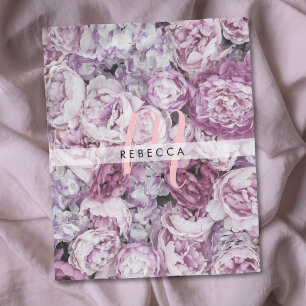 Peony Roses Floral Pink Script Monogram Fleece Blanket