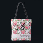Peony Roses Floral Tote Bag<br><div class="desc">Gift this beautiful personalised tote bag featuring vibrant peony and rose floral blossoms in shades of pink and cream and personalised in chic lettering and elegant monogram. **TIP: You may need to centre your initial on the bag by clicking the CUSTOMIZE further link and moig the your initial until it...</div>