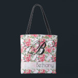 Peony Roses Floral Tote Bag<br><div class="desc">Gift this beautiful personalised tote bag featuring vibrant peony and rose floral blossoms in shades of pink and cream and personalised in chic lettering and elegant monogram. **TIP: You may need to centre your initial on the bag by clicking the CUSTOMIZE further link and moig the your initial until it...</div>