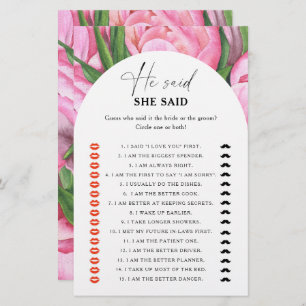 Peony roses - He said she said bridal shower game