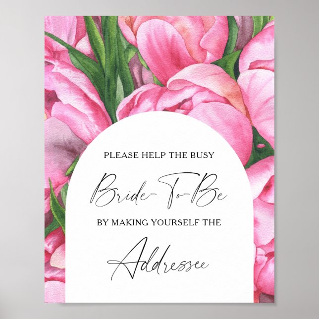 Peony roses - help the busy bride Address Poster (Front)