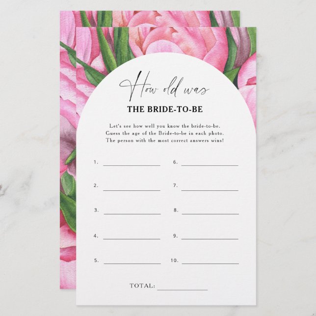 Peony roses - How old was the bride to be game (Front/Back)