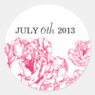 Peony Save the Date Sticker Hot Pink