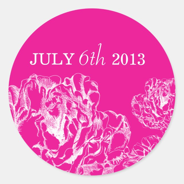 Peony Save the Date Sticker Hot Pink (Front)