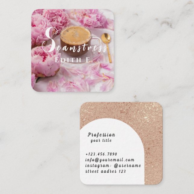 Peony Seamstress Square Business Card (Front/Back)