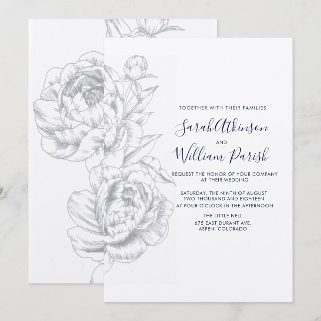 Peony Simple Wedding Invitation (Front/Back)