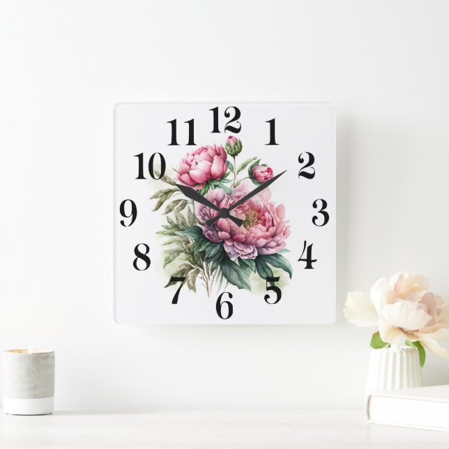 Peony Square Wall Clock (Home)