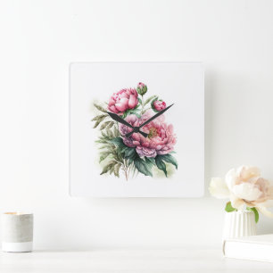 Peony Square Wall Clock