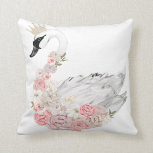 Peony Swan Crown Baby Nursery Girl Peonies Pillow