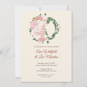 Peony Sweet Pea Wreath Wedding Invitation