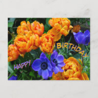 Peony Tulips & Anemones Happy Birthday Postcard