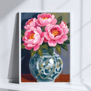 Peony Vase   Pink Flower Peonies Watercolor Poster