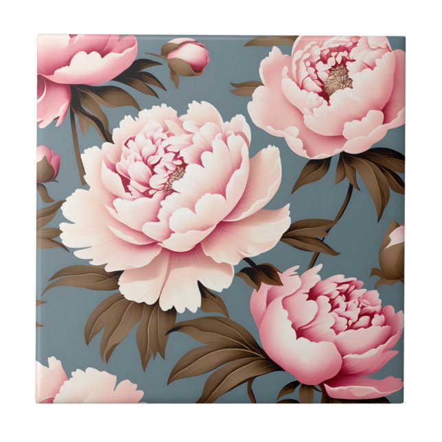 Peony Vintage Floral Pattern Ceramic Tile (Front)