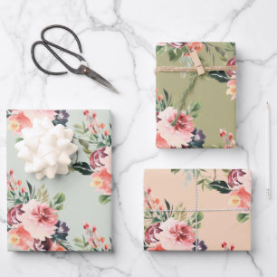 Peony Watercolor Bouquet Wrapping Paper Sheets