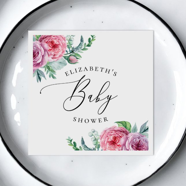 Peony. Watercolor elegant boho floral baby shower Napkin (Creator Uploaded)