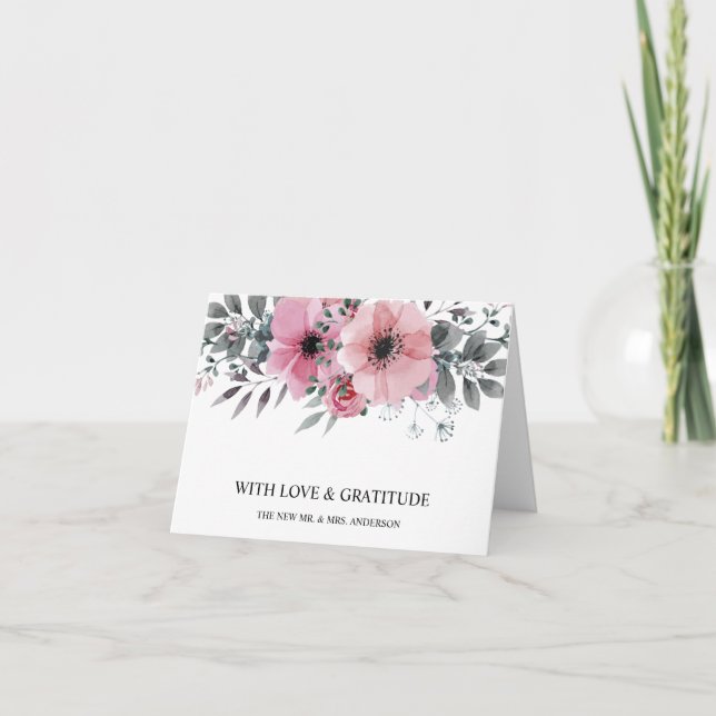 Peony Watercolor Floral Personalised Thank You Card (Front)