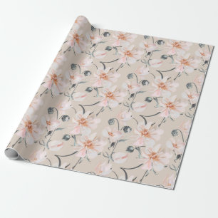 Peony watercolor garden bloom pink wrapping paper
