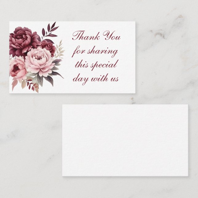 Peony Watercolor Pink Burgundy Floral Wedding  Place Card (Front/Back)