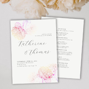 Peony Wedding Pink Rainbow Elegant Chic All in One Invitation