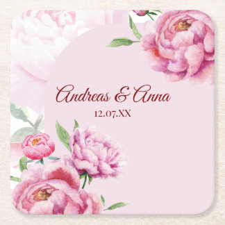 Peony Wedding Square Paper Coaster