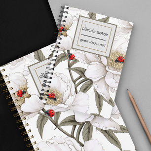 Peony with Ladybugs   Serene   Peace   Gratitude Notebook