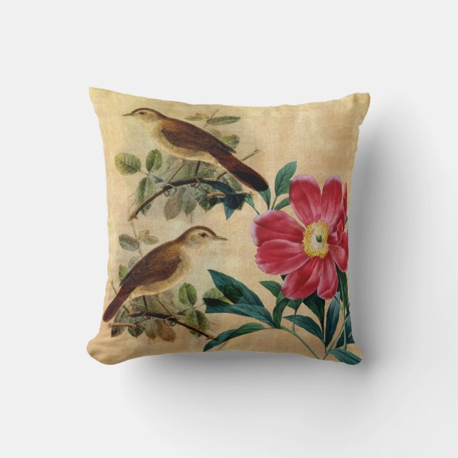 Peony with Nightingales Cushion (Front)