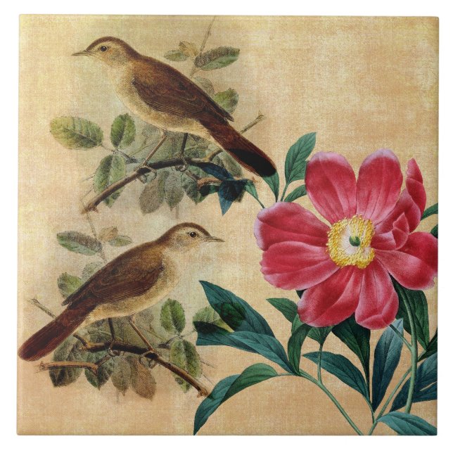 Peony with Nightingales Tile (Front)