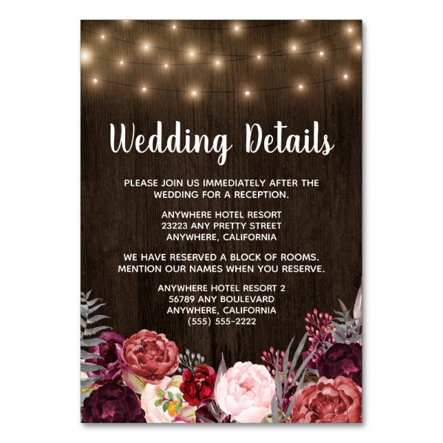 Peony Wood Wedding Reception + Accommodation Cards (Front)
