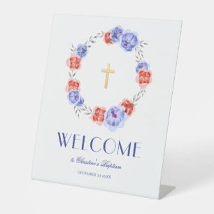 Peony Wreath Watercolor Welcome Baptism Pedestal S Sign