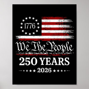 People 250 Years 1776-2026 Aamerica Flag Retro Poster