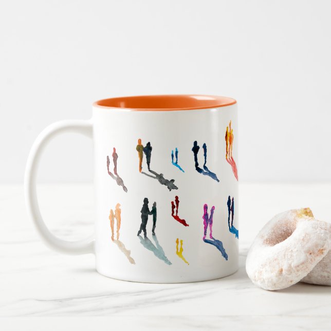 People art watercolor fine art Two-Tone coffee mug (With Donut)