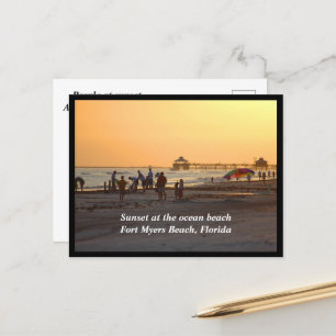 People at sunset Fort Myers Beach  Holiday Postcard