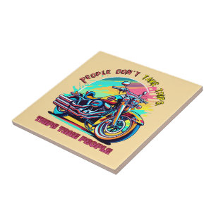 People Don't Take Trips: Vintage Retro Style Bike Ceramic Tile