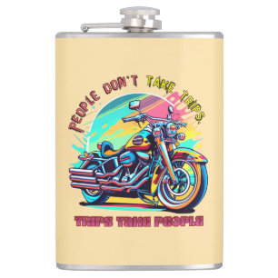 People Don't Take Trips: Vintage Retro Style Bike  Hip Flask