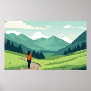 People enjoying landscape poster