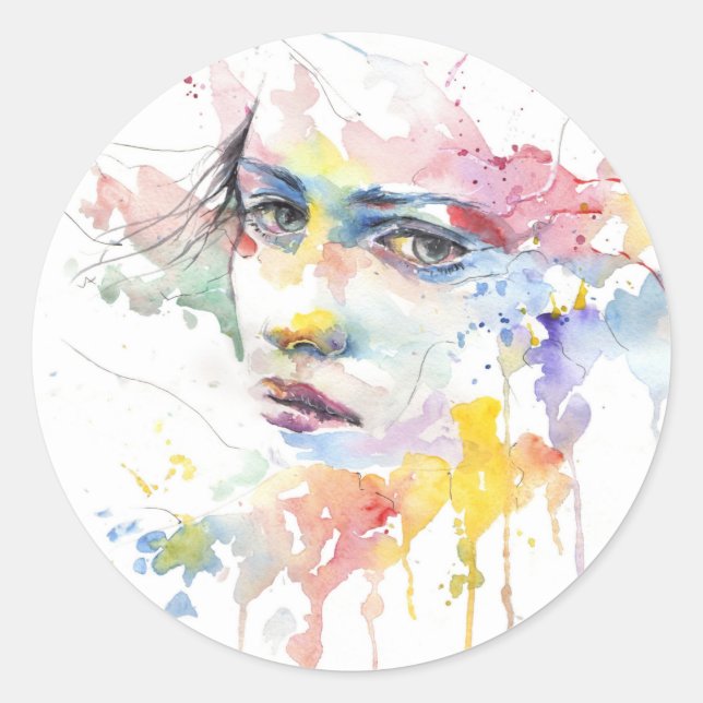 people-girl-woman-face-portrait classic round sticker (Front)
