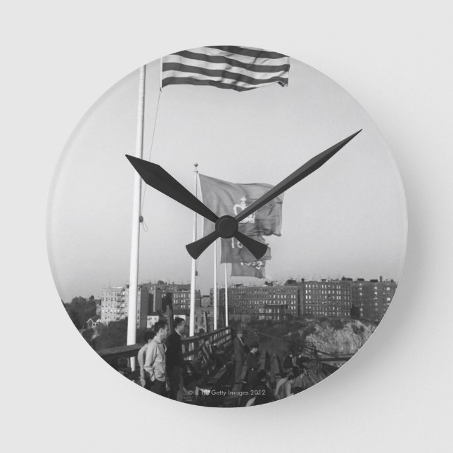 People in Bleachers Round Clock (Front)