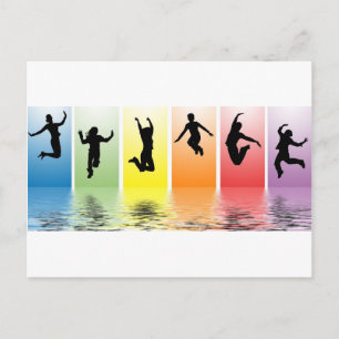 people jumping into water postcard