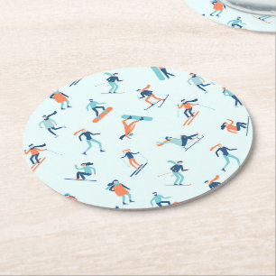 People Moving in the Winter Pattern Round Paper Coaster